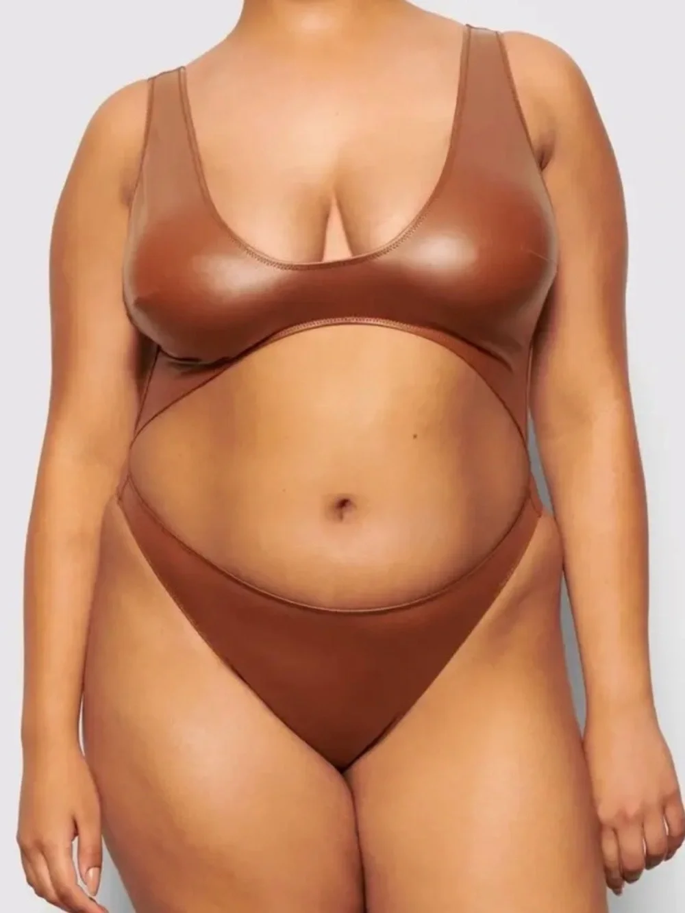 Skims Wet Jersey Cutout One Piece Swimsuit Bodysuit Copper 2XL NWT